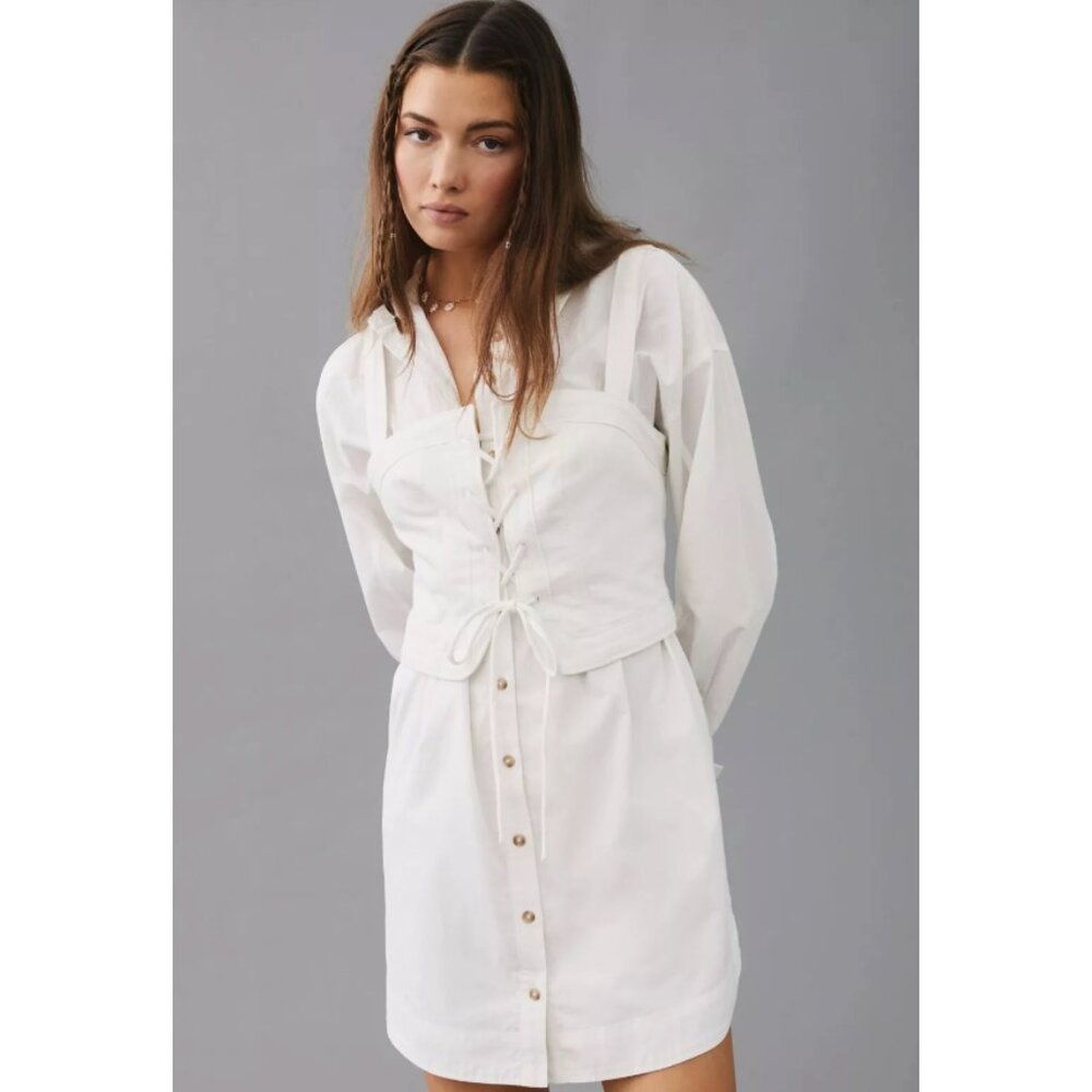 NWT Anthropologie Pilcro Corset and Buttondown Shirt Twofer Dress Medium Women